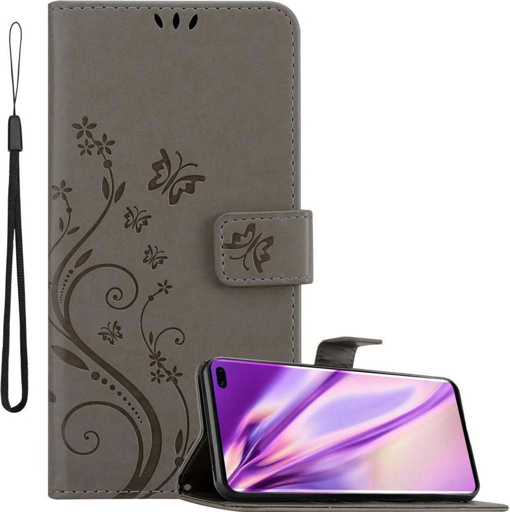Cadorabo Hülle für Samsung Galaxy S10 PLUS Schutz Hülle in Grau Schutzhülle Handy Hülle Etui Case Blumen Flower