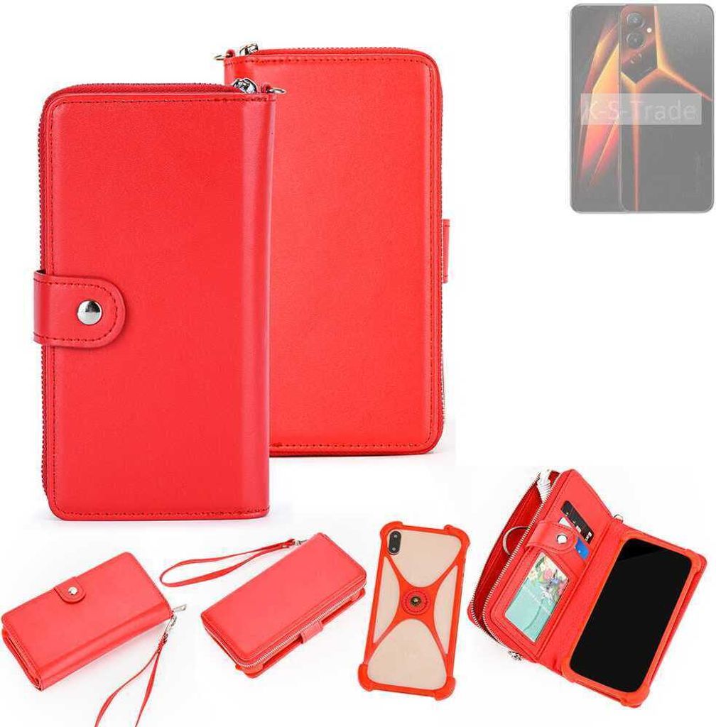 K-S-Trade 2in1 Schutzhülle Portemonnee Handyhülle mit Bumper kompatibel mit Tecno Pova 4 Hülle Case Etui Geldbörse Smartphone rot (1x)