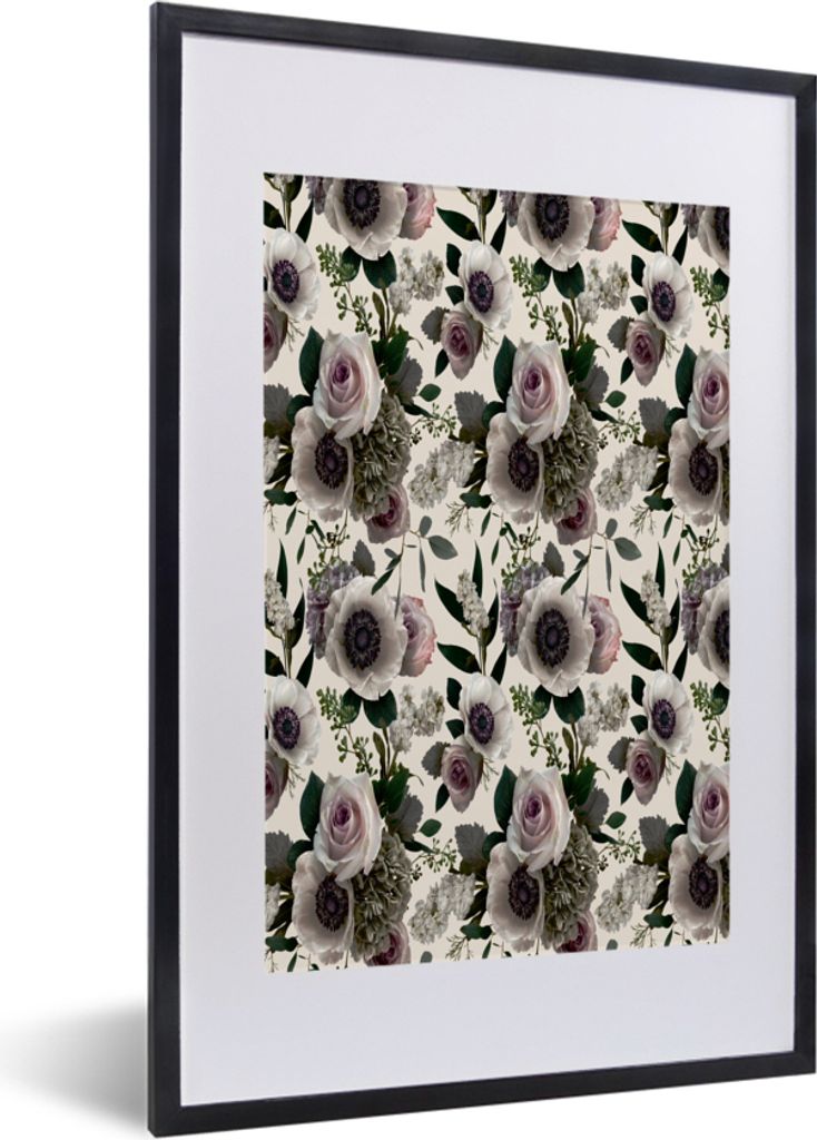 MuchoWow MuchoWow Gerahmtes Poster Blumen - Rosen - Blätter 40x60 cm - Poster mit zchwarzem Bilderrahmen - Poster in Rahmen