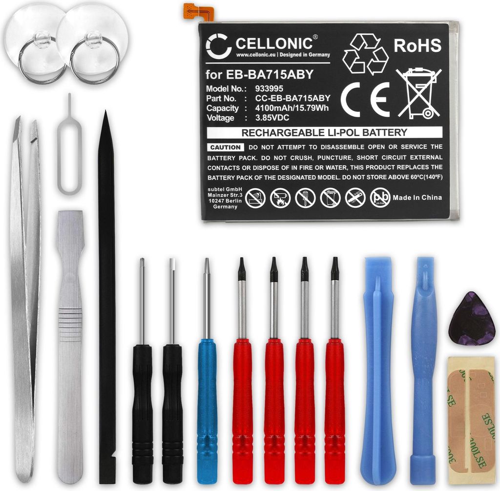 CELLONIC 1x Akku für Mobilfunk Kompatibel mit Samsung Galaxy A71 (SM-A715), EB-BA715ABY - (4100mAh, 3.85V) + Werkzeug-Set