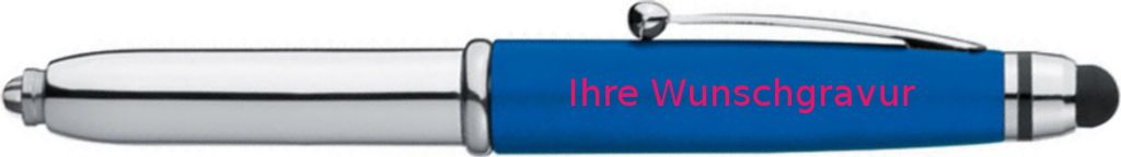 LED Touchpen Kugelschreiber mit pinkfarbender Gravur / Farbe: silber-blau