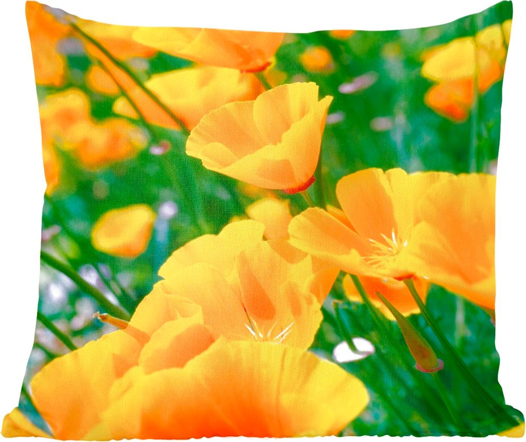 MuchoWow Zierkissen Sofakissen Wohnzimmer Dekokissen 45x45 cm Blumen - Garten - Orange - Schlafpolster - Polster für das Sofa