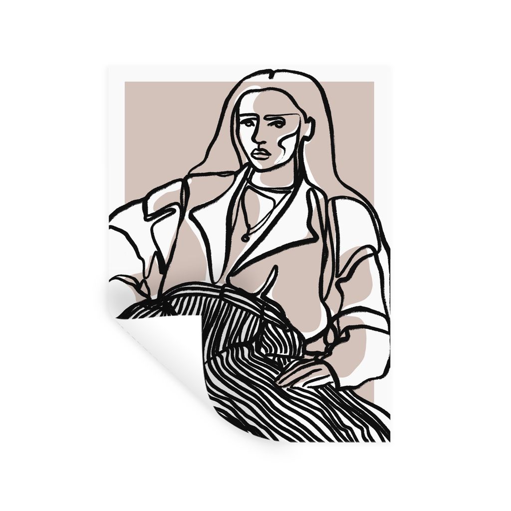 MuchoWow Wandtattoo Wandsticker Wandaufkleber Porträt - Frau - Strichzeichnung - Pastell 30x40 cm Selbstklebend und Repositionierbar - Sticker -...