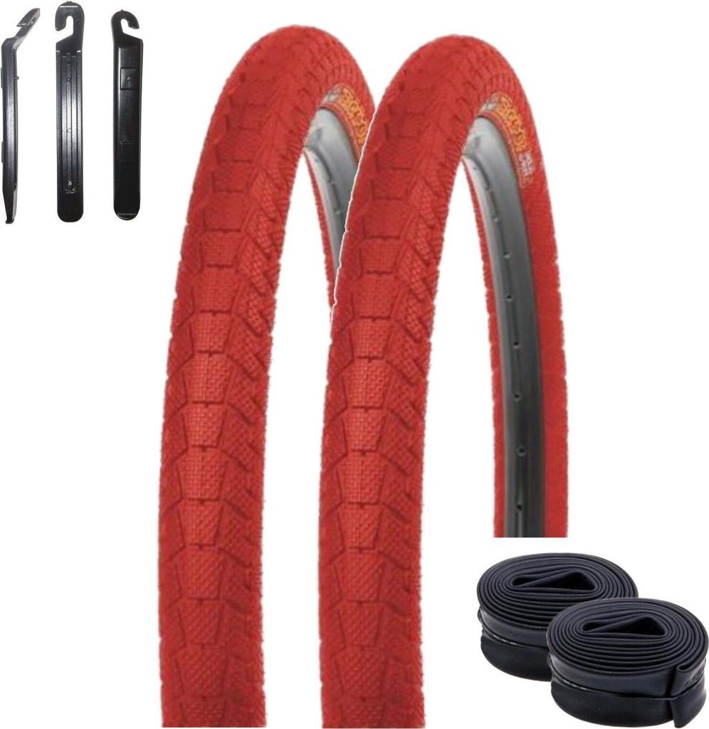 2 x Kenda 20" Krackpot K-907 Fahrradreifen in Rot 50-406 (20 x 1,95) + 2 passende Schläuche AV inkl. maxxi4you Reifenheber