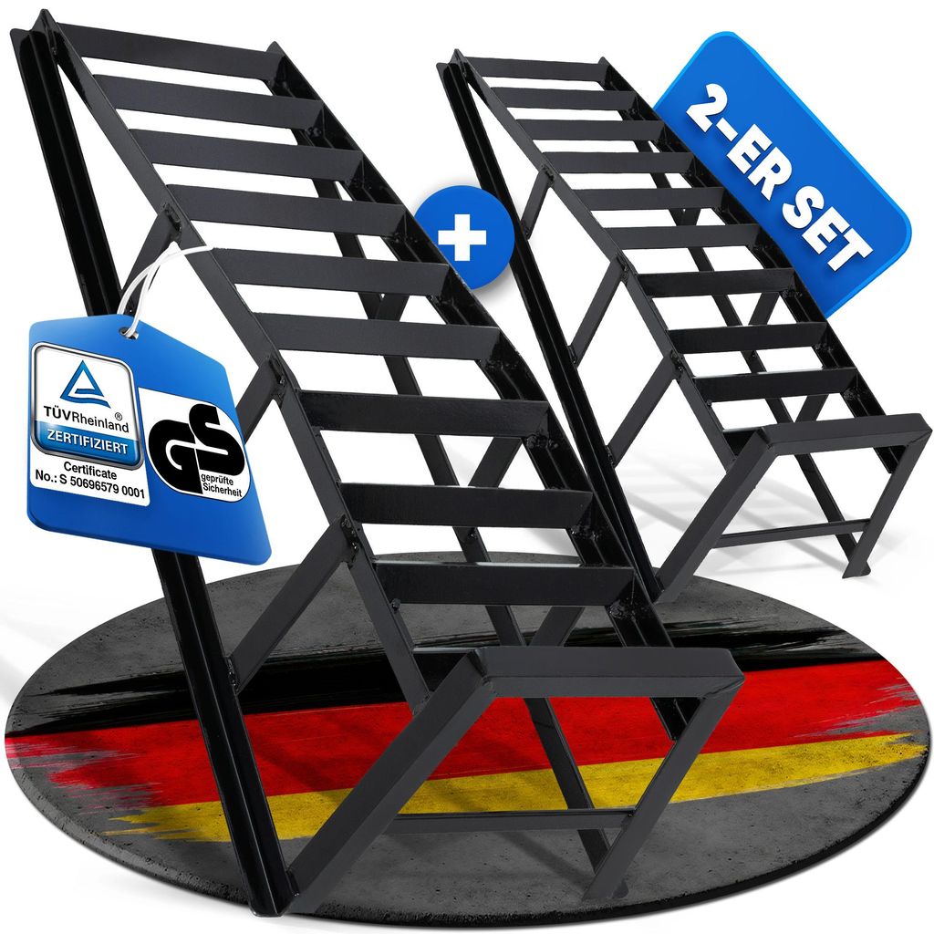 NTG Profi Auffahrrampen Set 2 Tonnen (2000kg) – Extra Breit 22,5cm – 20° Auffahrwinkel – Auffahrhilfe für PKW & SUV