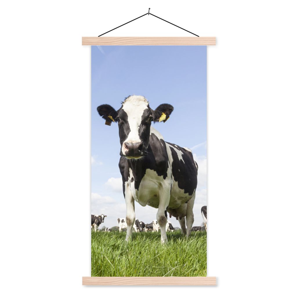 MuchoWow Textilposter Kühe - Gras - Tiere - Sonne - Bauernhof 40x80 cm mit holzfarbenen Rahmen - Wohnzimmer