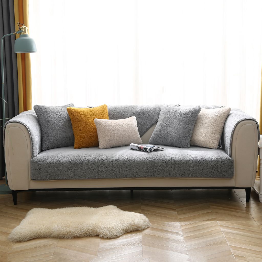 Dicker L-förmiger Sofabezug aus Lammwollimitat für 1/2/3/4 Sitze,rutschfester Sofa-Kissenbezug,Plüsch Möbelschutz,Staubdichter Sofabezug für d...