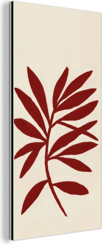 MuchoWow Wanddekoration Metall Metallbild Wandkunst 20x40 cm Zweig - Blätter - Rot MuchoWow Aluminium Gemälde - Aluminium Gemäldes