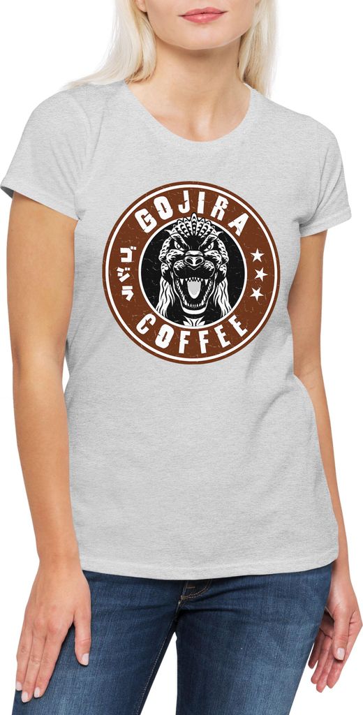 Urban Backwoods Gojira Coffee, Damen T-Shirt, Farbe: Hellgrau, Größe: XL