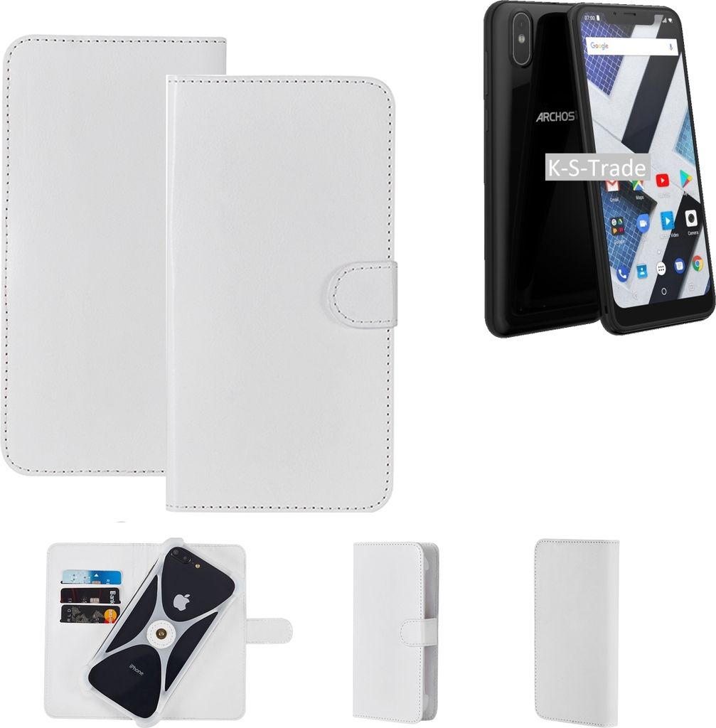 K-S-Trade Handy Hülle Schutz Hülle kompatibel mit Archos Core 62S Cover Case Bookstyle Bumper weiß 1x