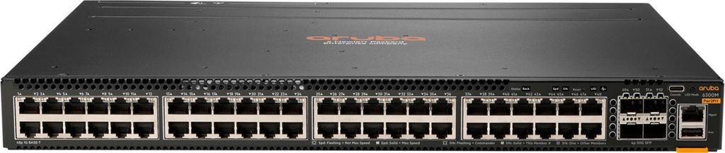HPE Aruba 6300M - Switch - L3 - managed - 48 x 10/100/1000 + 4 x 1 Gigabit / 10 Gigabit / 25 Gigabit / 50 Gigabit SFP56 (Uplink / Stacking) - Lufts...