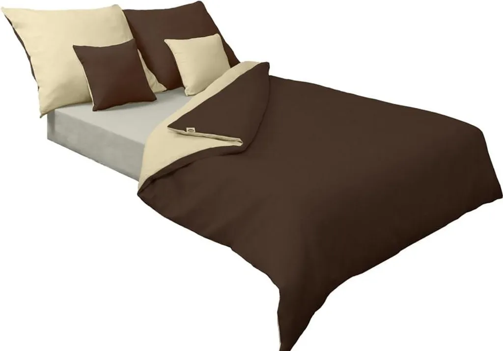 Linge de lit en satin réversible 140x200 cm coloris Marron Crème