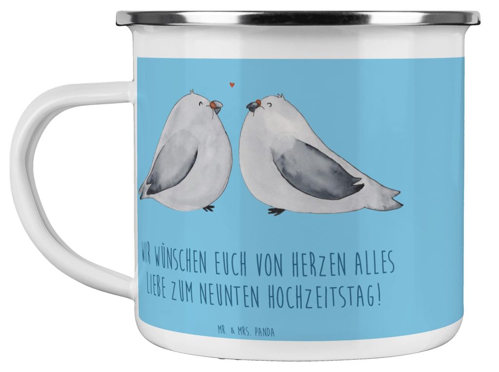 Mr. & Mrs. Panda Haferl 9. Hochzeitstag Keramikhochzeit - Sky Blue - Geschenk, Heirat, Emaille Becher, Campingbecher, Liebe, Geschenke, gemeinsame ...