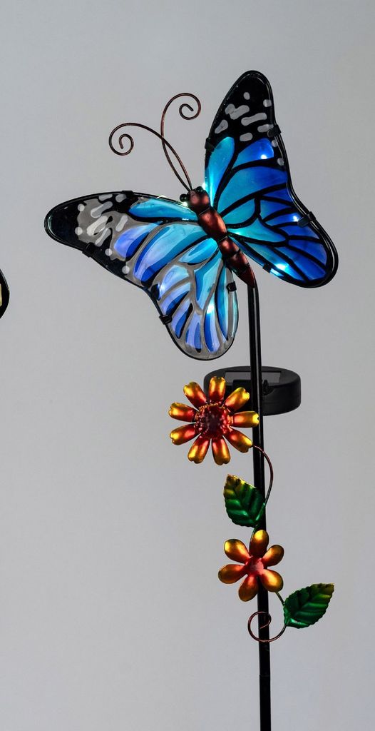 Gartenstecker Schmetterling blau mit Solarlicht H. 95cm Formano Garten S25