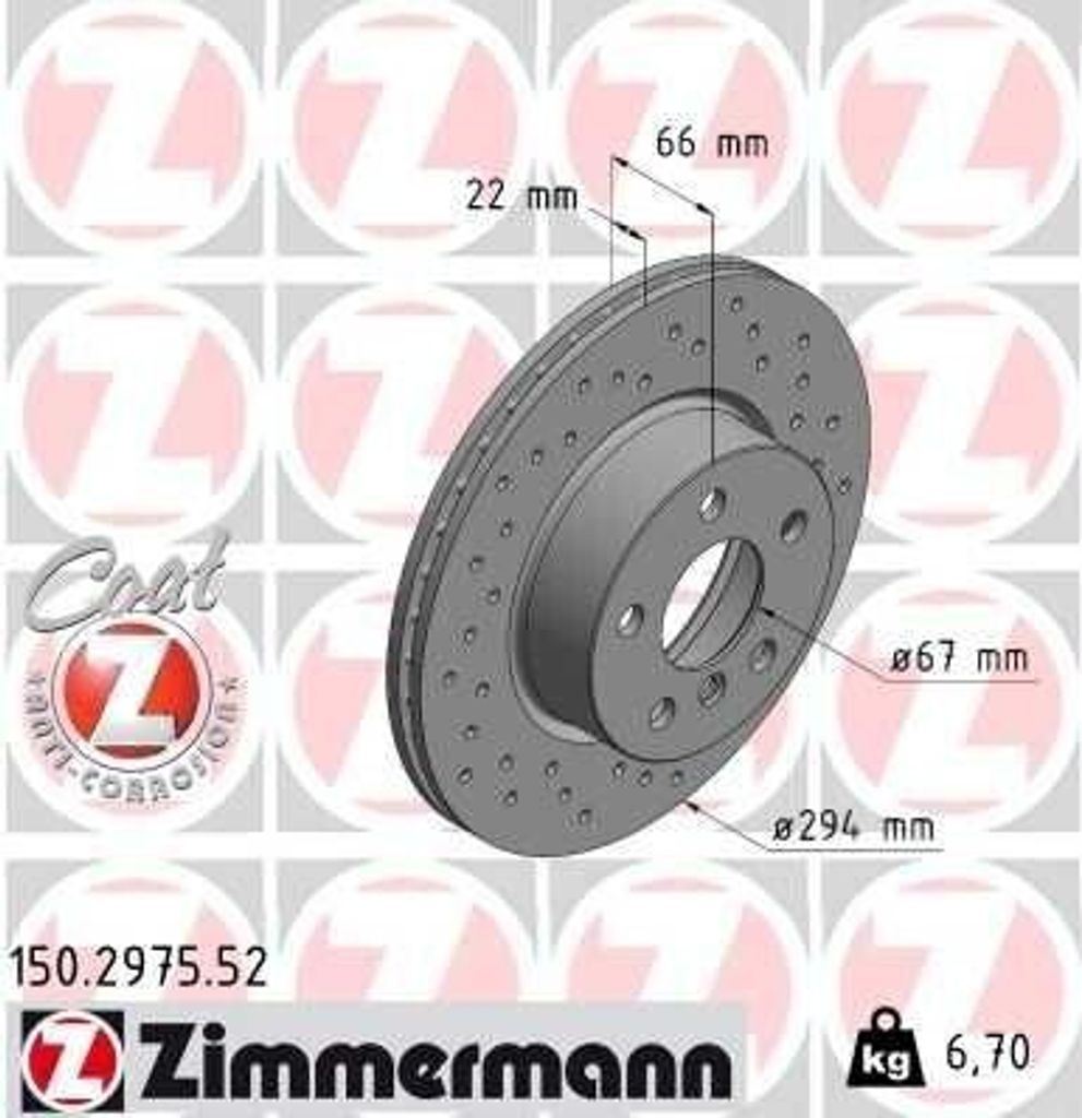 2x ZIMMERMANN Bremsscheibe 150.2975.52 für BMW 3 Limousine (G20) 66mm 6 7kg