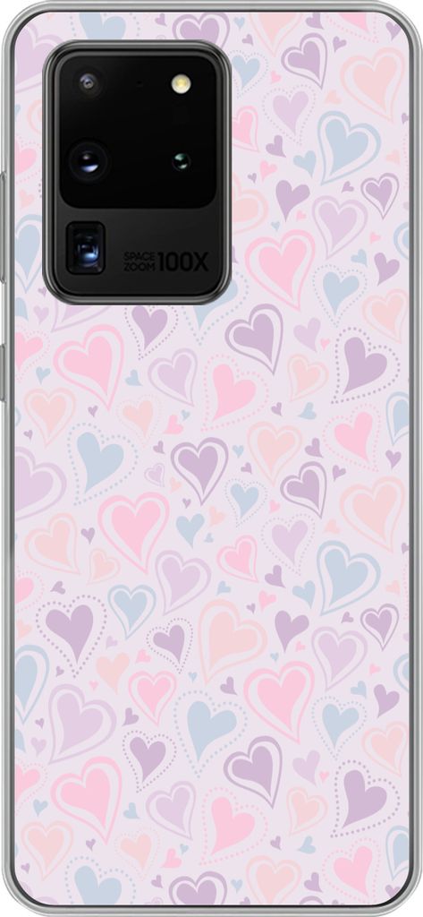 MuchoWow Handyhülle Schutzhülle Hülle für Telefoonhoesje Samsung Galaxy S20 Ultra Mädchen - Herzen - Schnittmuster - Mädchen - Kinder - Kin...