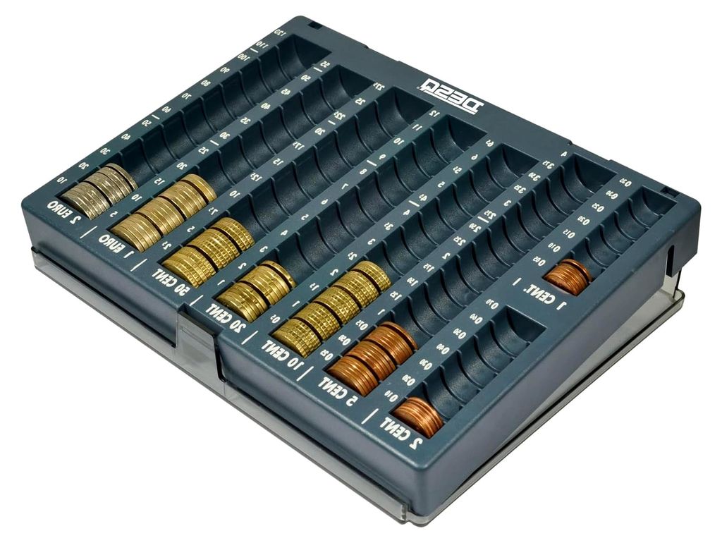 Zählbrett mit Deckel für Cent- und Euromünzen, 8 Schächten, 226,05 € Münzfassungsvermögen