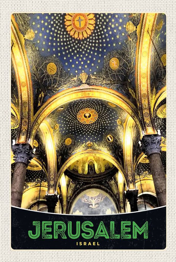 vianmo Holzschild 18x12 cm Jerusalem Israel Tempel innen Bildmotiv Reisemotiv Abenteuer Reisen