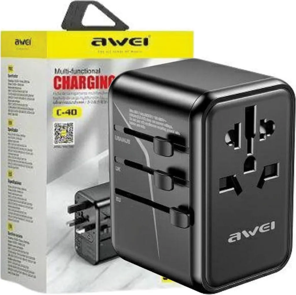 Prise de voyage universelle 65W Awei C-40 pour Europe UK US et AU