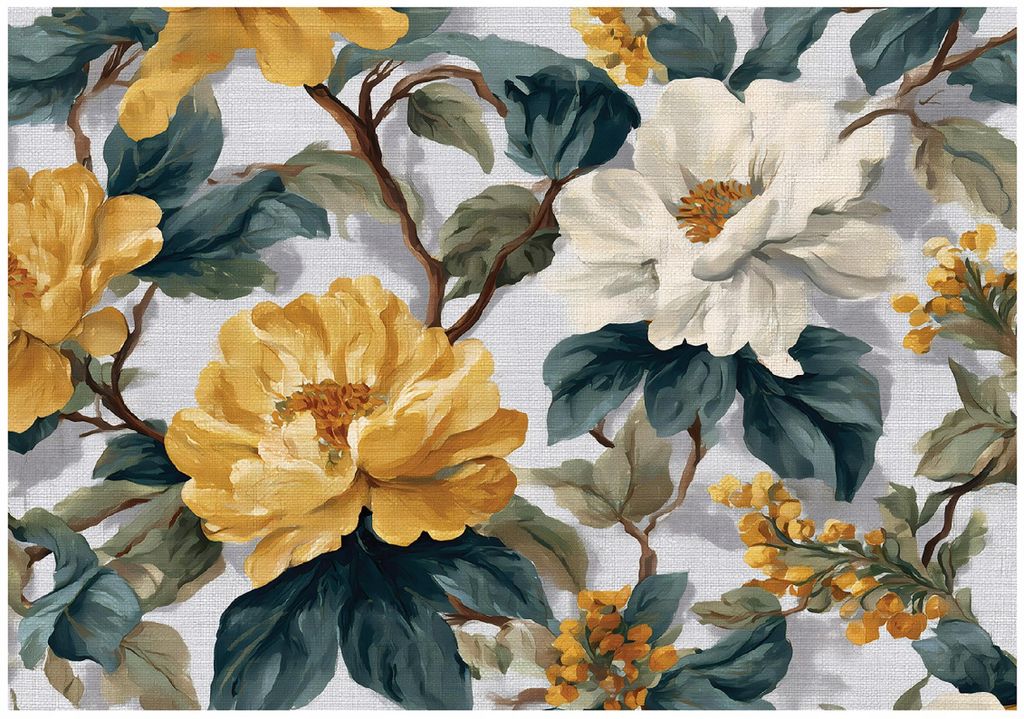 Fototapete Blumen Vintage Abstrakt - 250x175 cm - Vliestapete Wohnzimmer Schlafzimmer - Vlies Fototapete Grün - 16420VX5