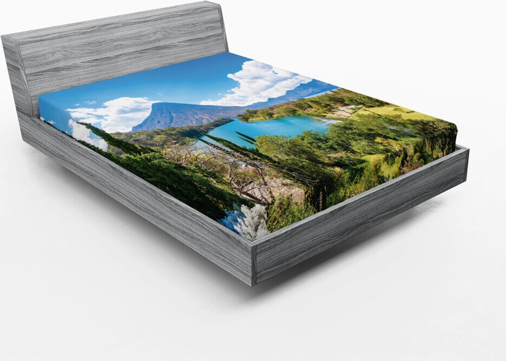 ABAKUHAUS Zentralamerika Spannbetttuch, Reelles Bild der schönen Bucht von Atitlan See mit Blick auf San Pedro Vulkan, 120 x 190 cm, Mehrfarbig