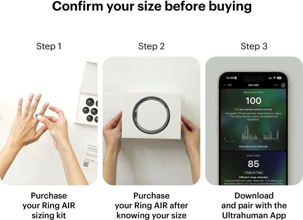 Ultrahuman Ring AIR - Schlaf- und Fitness-Tracker, Smart Ring für Männer und Frauen, keine App-Gebühr für Standardfunktionen, bis zu 6 Tage Bat...