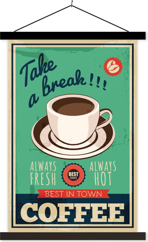 MuchoWow Textilposter Kaffee - Jahrgang - Zitat 60x90 cm mit schwarzem Rahmen - Poster Wohnzimmer