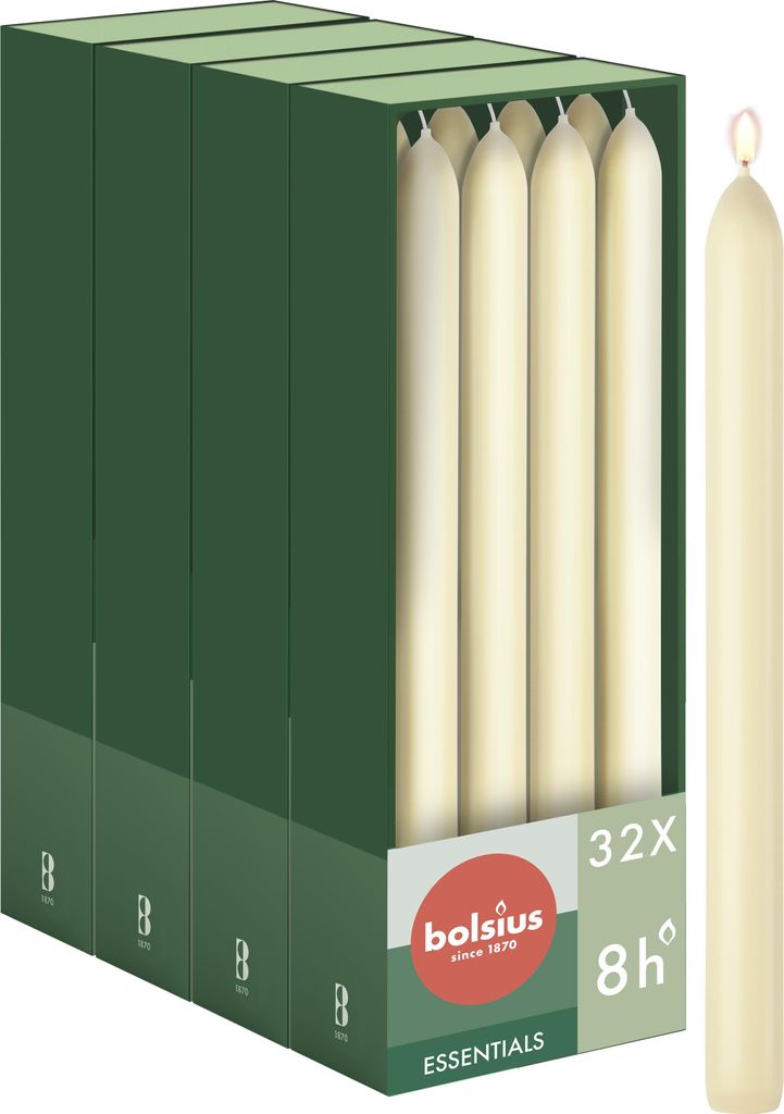 Bolsius 32er Set glatte Spitzkerzen, 23 cm, Elfenbein
