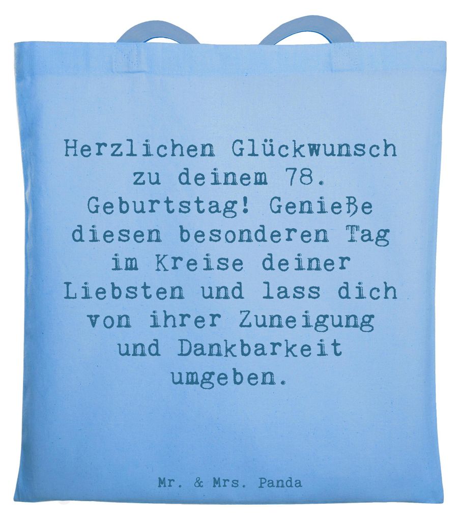 Mr. & Mrs. Panda Tote Bag Spruch 78. Geburtstag - Sky Blue - Geschenk, Tasche, Shopping, Herzlichen Glückwunsch, Laptoptasche, Alter, 78 Jahre alt...