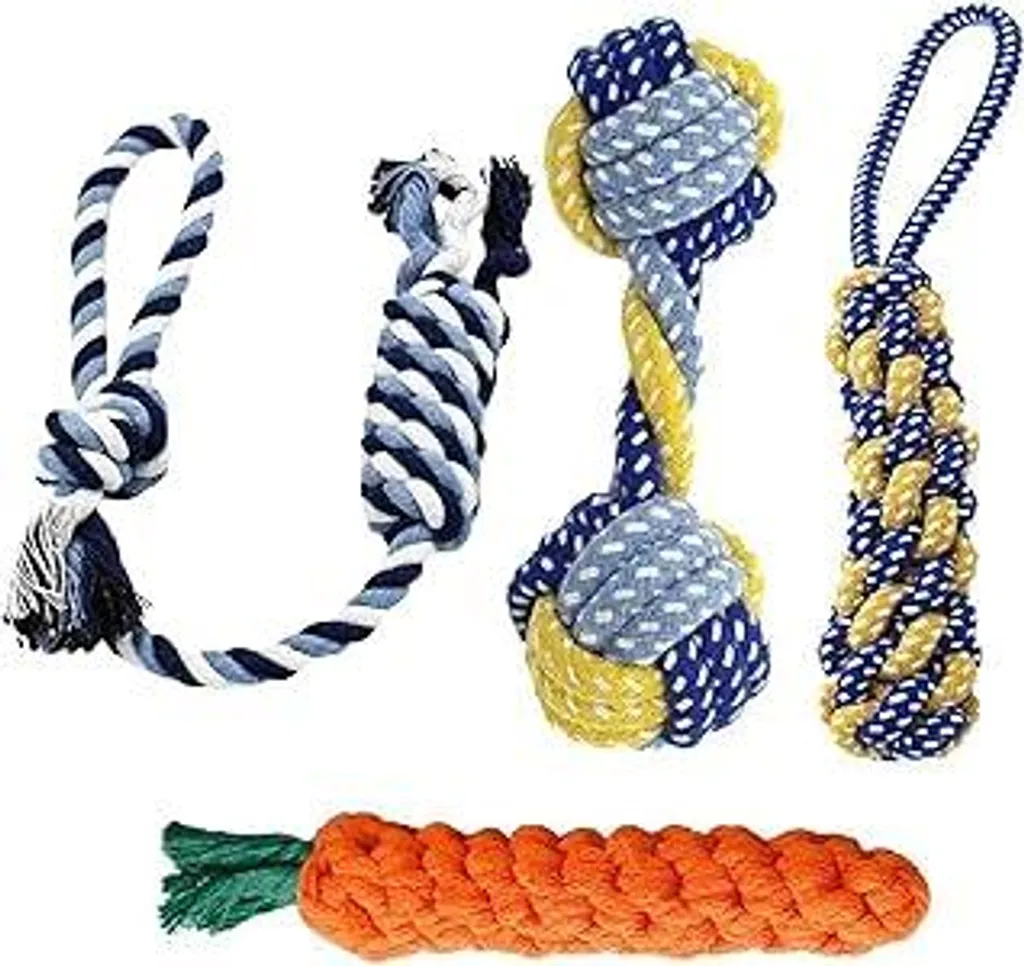 Set 4 Giocattoli Carota in Corda per Cani - Mastica e Tira Ultra Resistenti