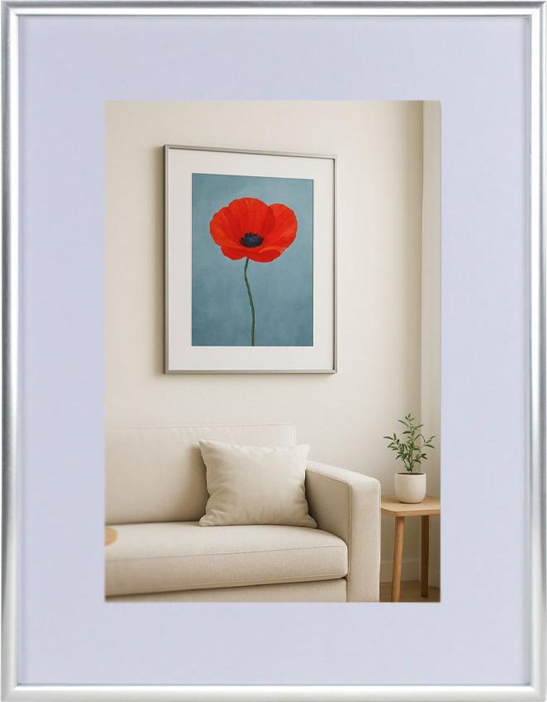 New Lifestyle Kunststoff Bilderrahmen mit Passepartout & Klarglas Collage Wanddeko Poster - Farbe: Silber | Format: 30x40