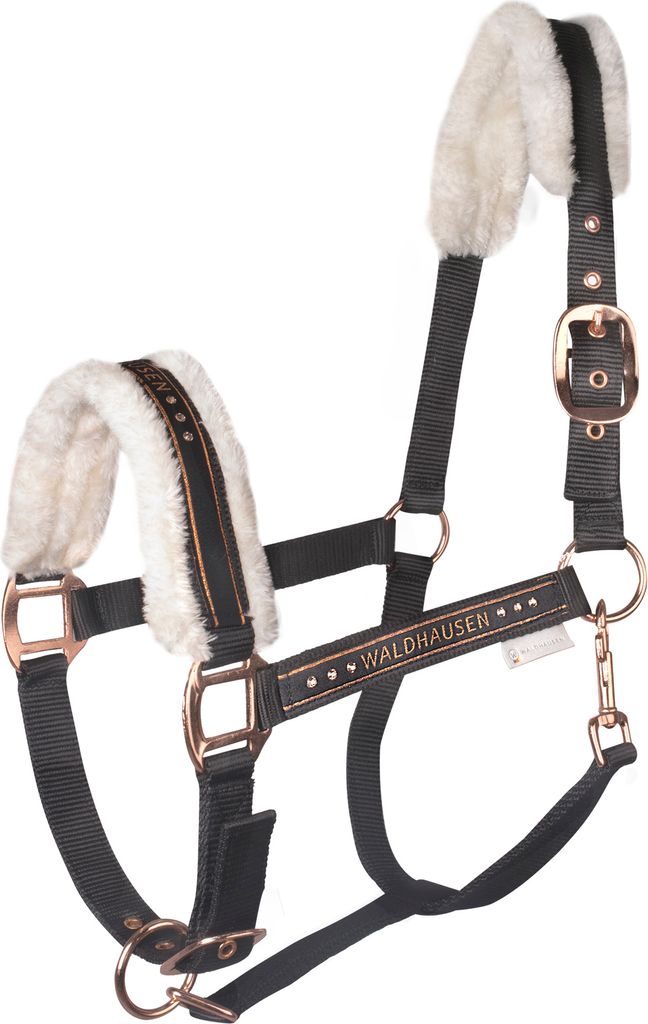 Waldhausen Halfter Elegant Kunstfell Pferdehalfter Schwarz/ Roségold Pony