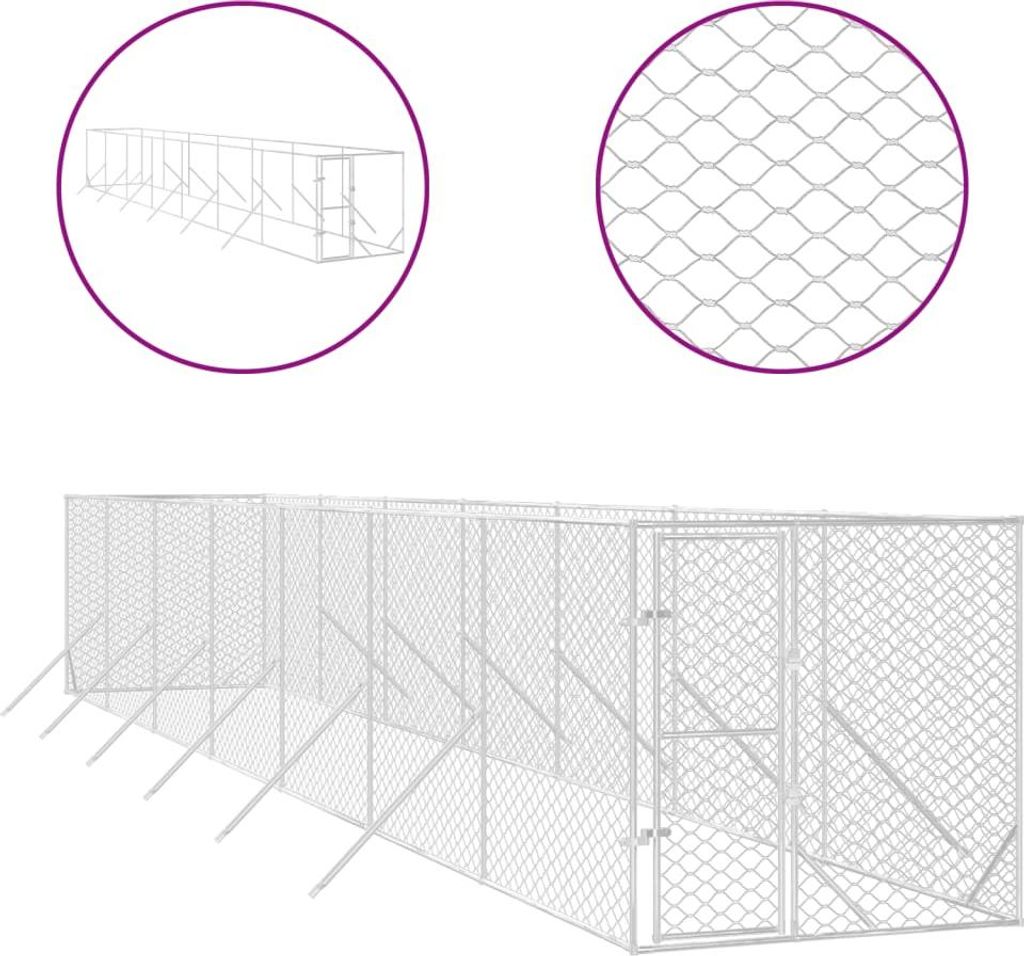 vidaXL Outdoor-Hundezwinger Silbern 2x14x2 m Verzinkter Stahl