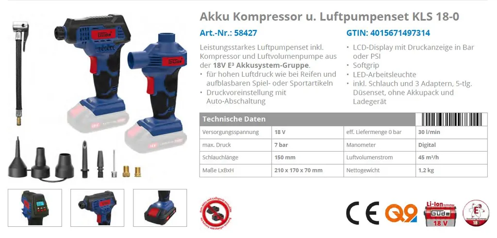 Gonfleur multifonction 18V KLS 18-0 | Pack complet 11 pièces et buses - 10