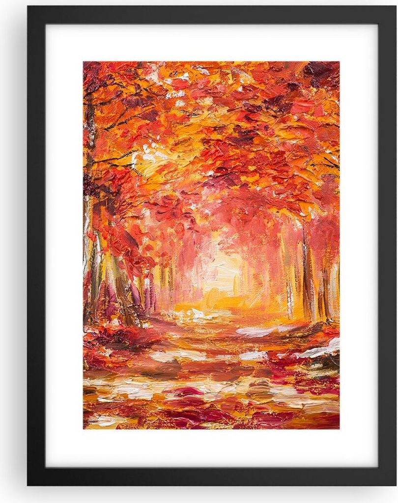 Gerahmtes Poster - Schwarzer Rahmen - Herbst Wald Rot - 30x40 cm - Wand Bild - Wanddeko - Wandbilder - Kunstposter - Wandposter - Bilderrahmen - Bi...