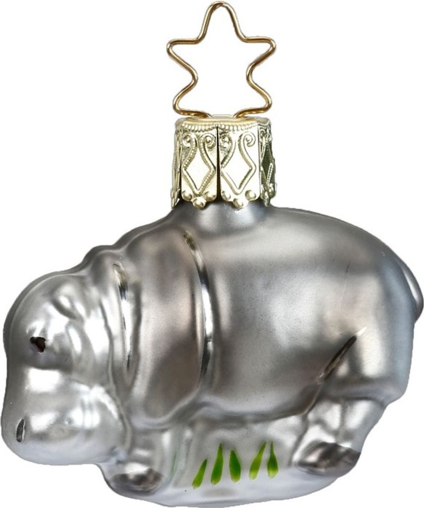 Christbaumschmuck Anhänger Glas Nilpferd 5cm Silber Grau