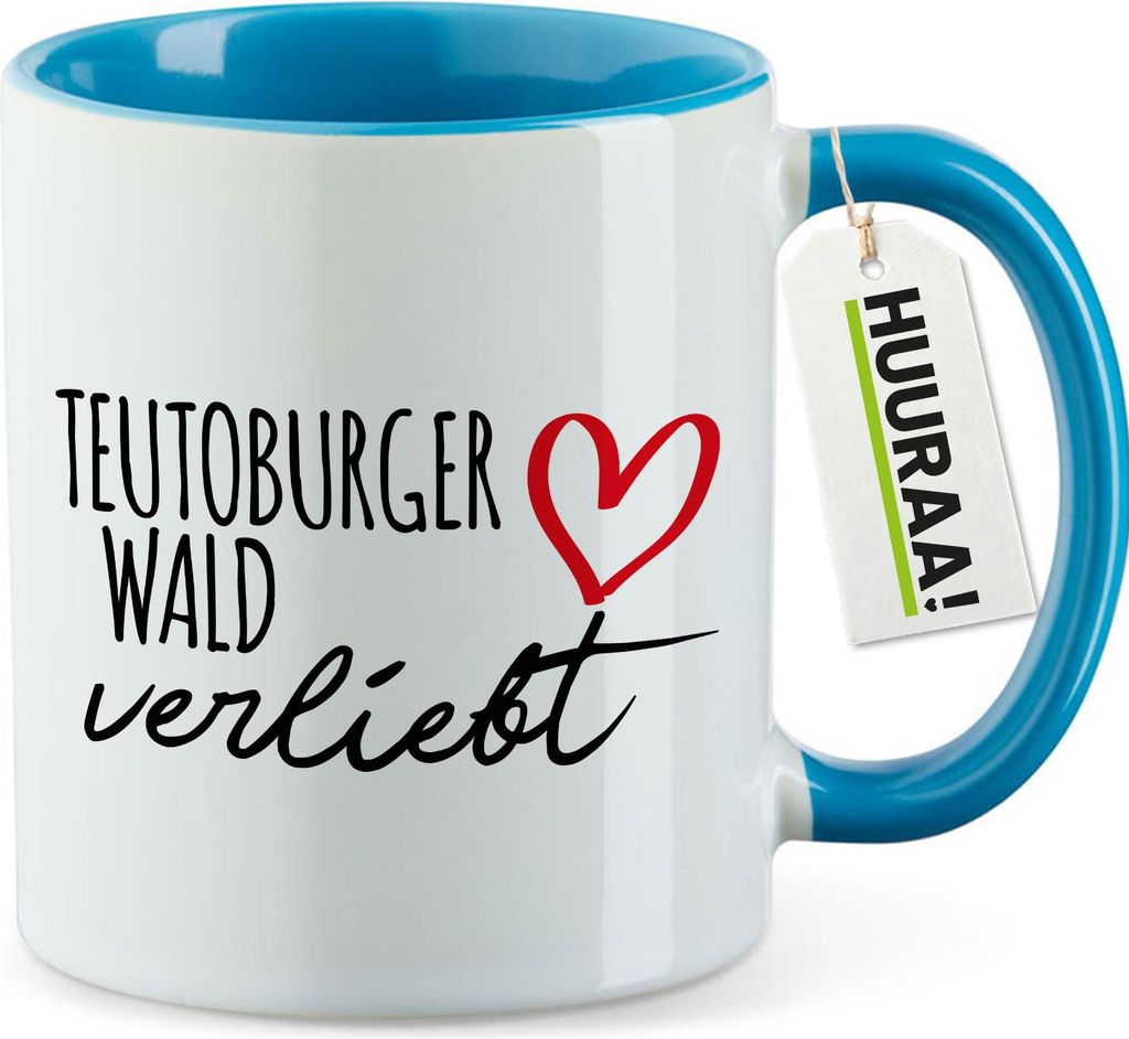 Huuraa Kaffeetasse Teutoburger Wald verliebt 330ml Blau Keramik Kaffeebecher Geschenkidee