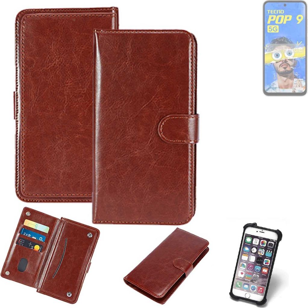 K-S-Trade 360° Hülle kompatibel mit Tecno Pop 9 5G braun Kunstleder Case BookCase WalletCase Kunstlederederhülle Handyhülle, Rundumschutz Bumper
