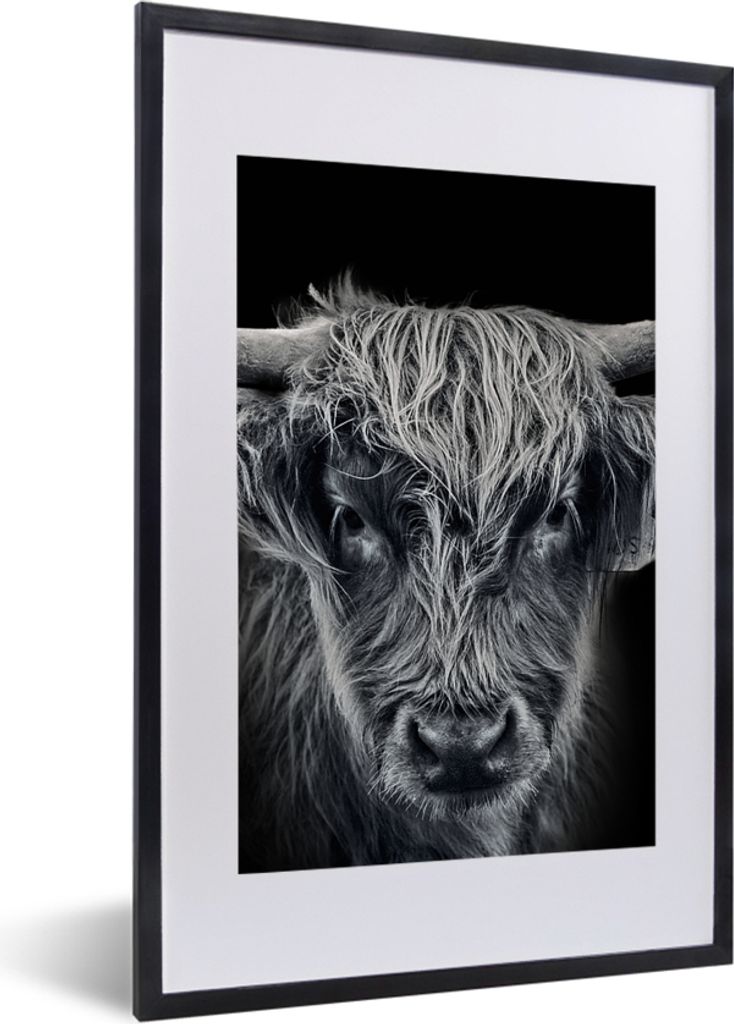 MuchoWow Gerahmtes Poster Schottischer Highlander - Schwarz - Kuh - Tiere 40x60 cm - Poster mit Schwarzem Bilderrahmen Wandposter Rahmen Foto Bil...