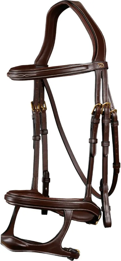Bridon Dy'on Double Muserolle en Cuir Marron et Boucles Laiton Full