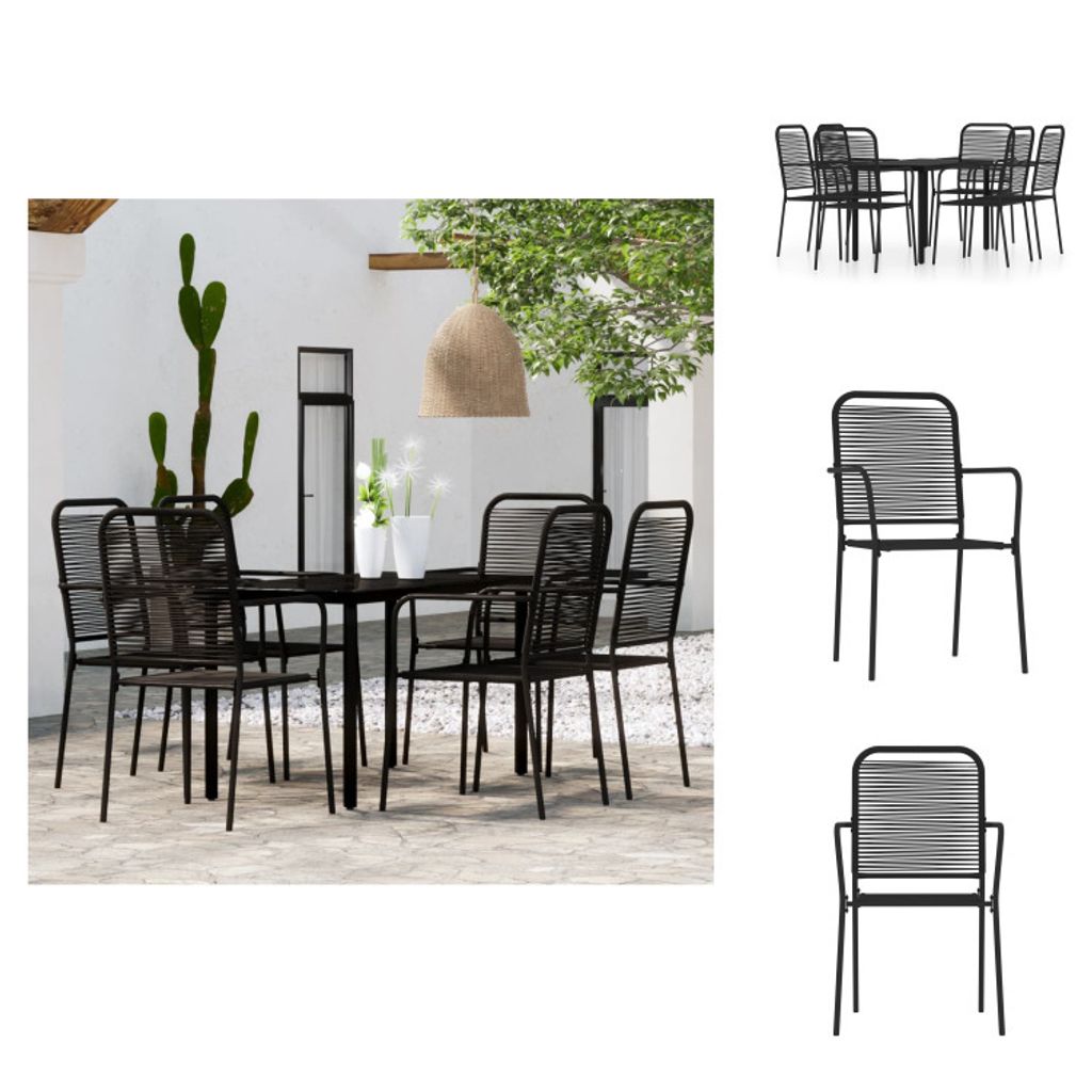 vidaXL 7-tlg. Garten-Essgruppe Schwarz - Gartenmöbel-Sets