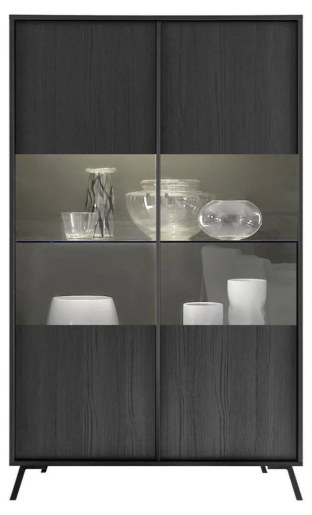 Vitrine 2 Portes City H174 cm - Meuble d'Exposition en Verre et Bois Gris