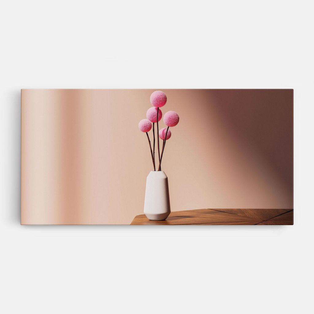 ARTHUB Leinwandbild 40x80 cm, Pink Circle Vase | Wohnzimmerdekoration, Hängende Bilder, Wanddekoration, Heimdekoration, Blumen, Blumen in der Vase
