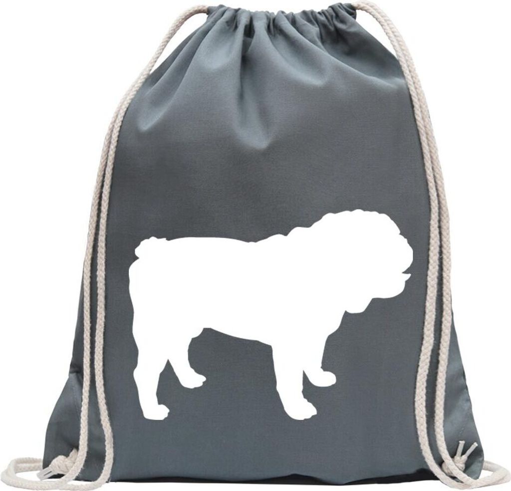 Kiwistar - Turnbeutel - stahlgrau - Englische Bulldogge Hunderasse - Fun Rucksack Sport Beutel Gymsack Baumwolle mit Ziehgurt