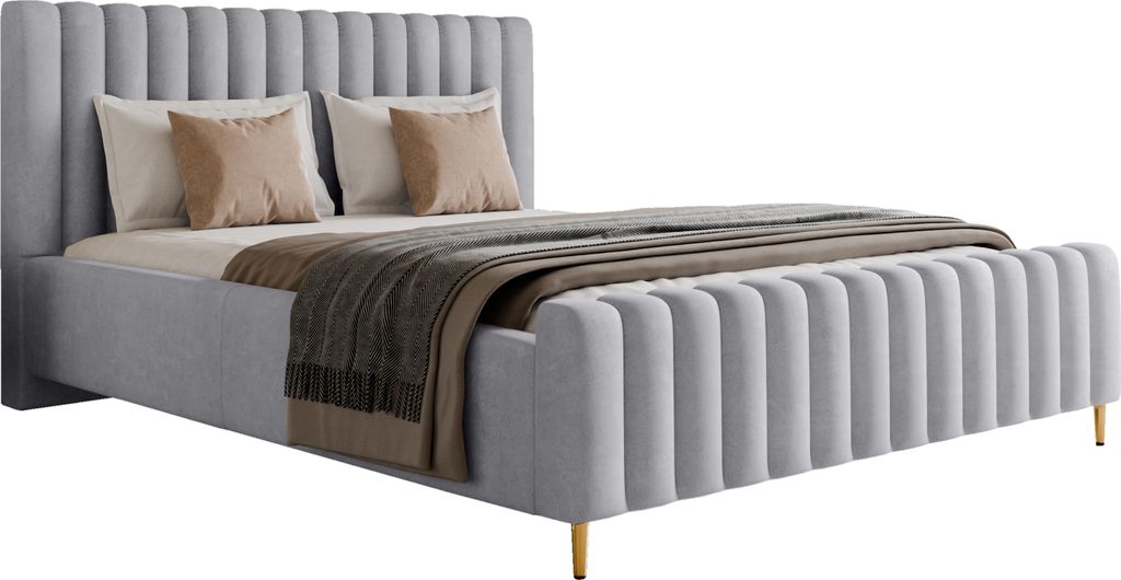 POLSTERBETT Lux Silber Über den Schlafbereich: 140x200 cm, Gesamtabmessungen: 224x156x104x47 cm, Mit Stauraum, Bett Mit Kopfteil & Lattenrost, Bet...