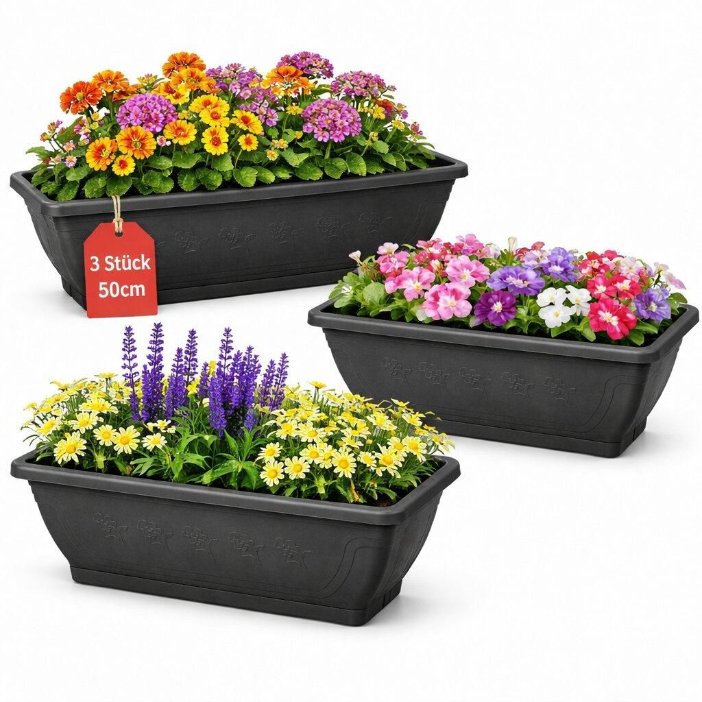 BigDean 3x Blumenkasten mit abnehmbarem Untersetzer - Produktbild 