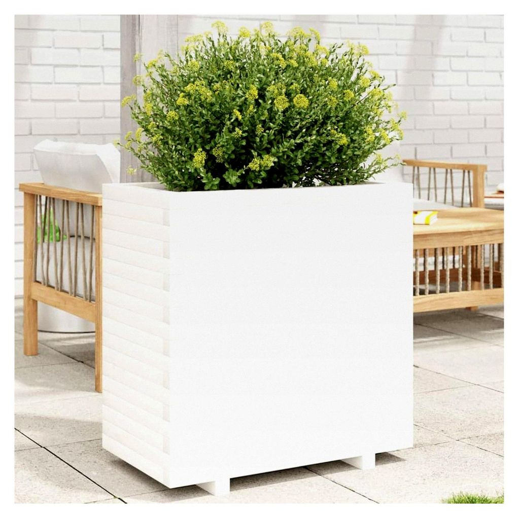 Pflanzkübel Weiß 70x40x72,5 cm aus massivem Kiefernholz, Blumentopf für Balkon, Terrasse und Garten