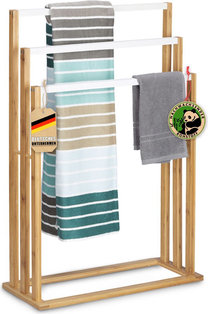Bambus-Handtuchhalter Kentucky Eleganter Handtuchständer mit 3 versetzten Stangen