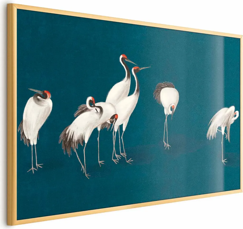 Quadro 60x40 Serata allo Stagno: Cornice Oro Design Minimal Senza Bordo
