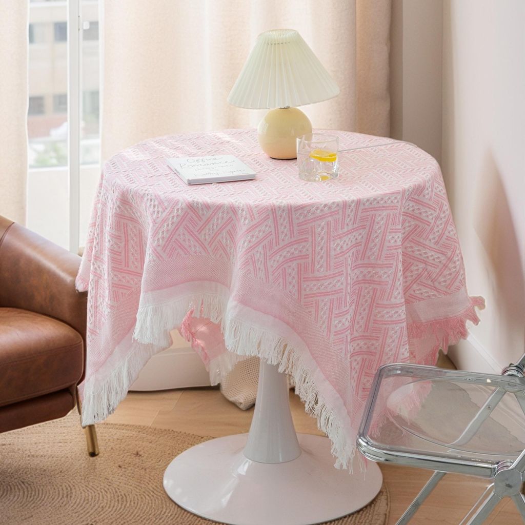 Tischdecken mit Quaste, Tischdecke für drinnen und draußen, Küchentischdecke für Bauernhaus-Urlaubscampingpartys Rosa 90x90cm
